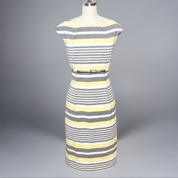 Calvin Klein Sheath Dress Yellow & Gray Stripes Size 10 - Picture 11 of 11